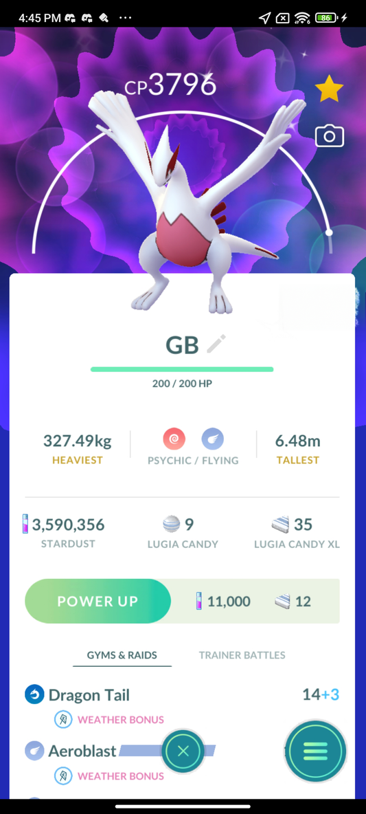 LUGIA SHINY 2 MOVES AEROBLAST - SKY ATTACK (LEGACY) trade