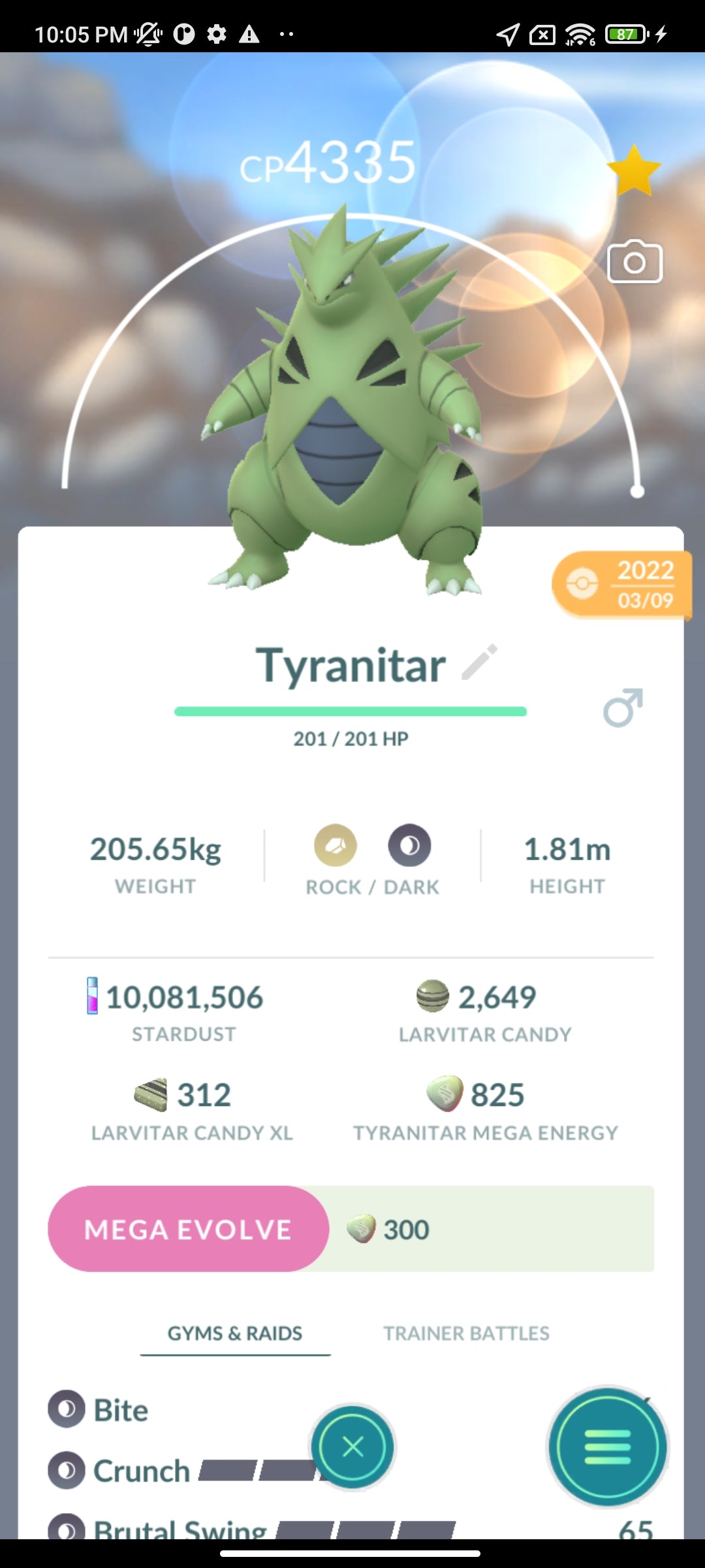 TYRANITAR LEVEL 50 - SHINY 2 MOVES (LEGACY) TRADE
