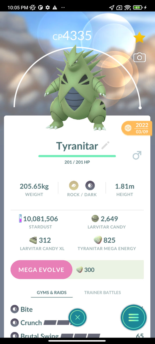 TYRANITAR LEVEL 50 - SHINY 2 MOVES (LEGACY) TRADE
