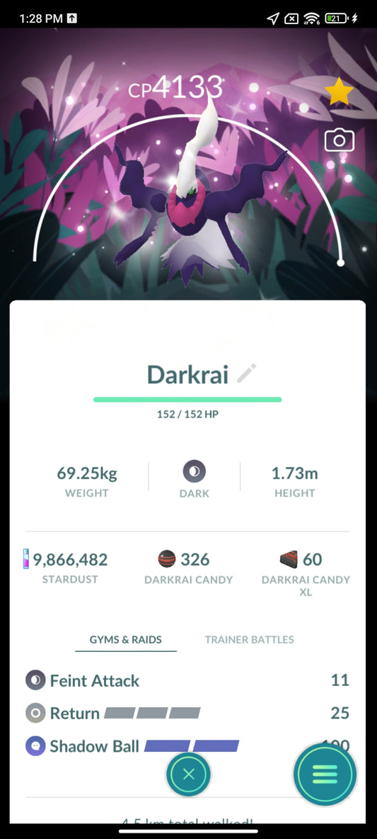 Darkrai Level 50 Shiny 2 Charged Moves Trade Special BG